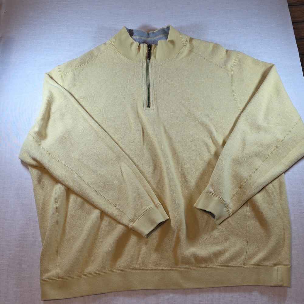 Tommy Bahama Mens Reversible Quarter Zip Pullover Yellow Gray 2XL-3XL